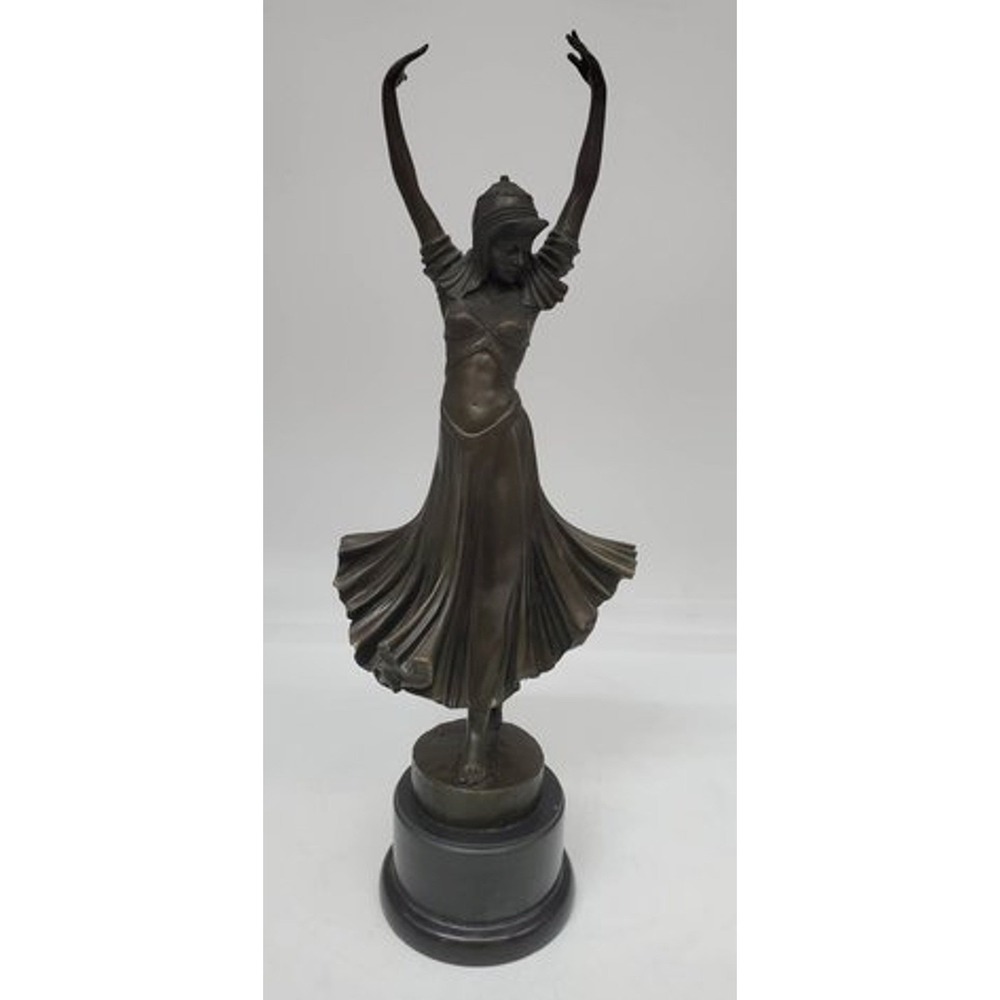 D.H. Chiparus Bronze Dancer Sculpture Art Deco Style Figurine Marble Base